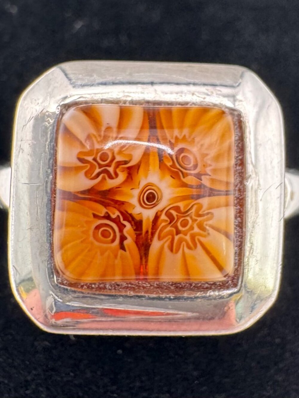Signed Alan K 925 Millefiori Glass Ring Size 9.5 Sterling Silver Vintage - Picture 2 of 8